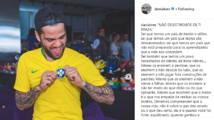 Daniel Alves escreve mensagem no Instagram - Reprodução/Instagram