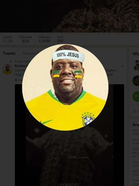 Péricles com o avatar "100% Jesus" e seleção brasileira - Reprodução