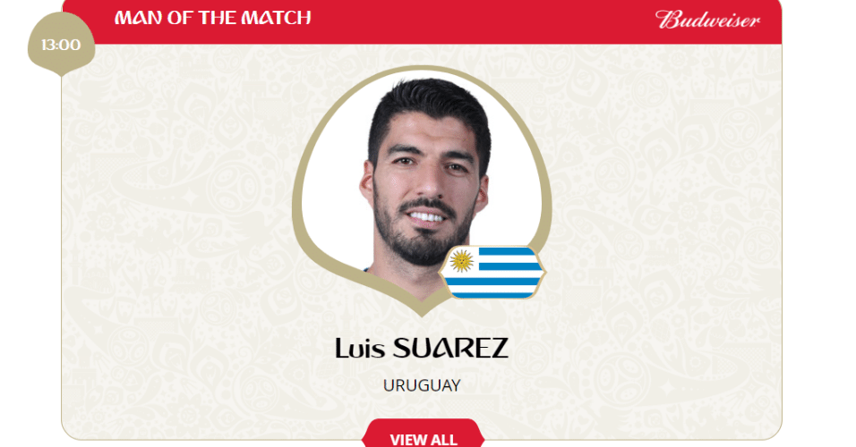 Luis Suárez é eleito o melhor jogador da partida entre Uruguai e Rússia
