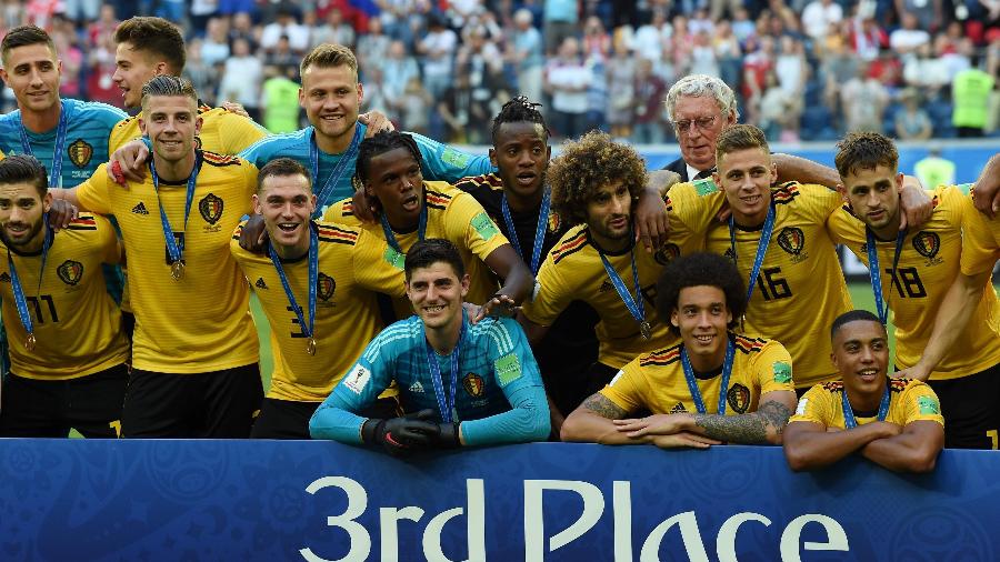 Jogadores da Bélgica celebram a conquista do 3º lugar na Copa do Mundo da Rússia - AFP PHOTO / PAUL ELLIS