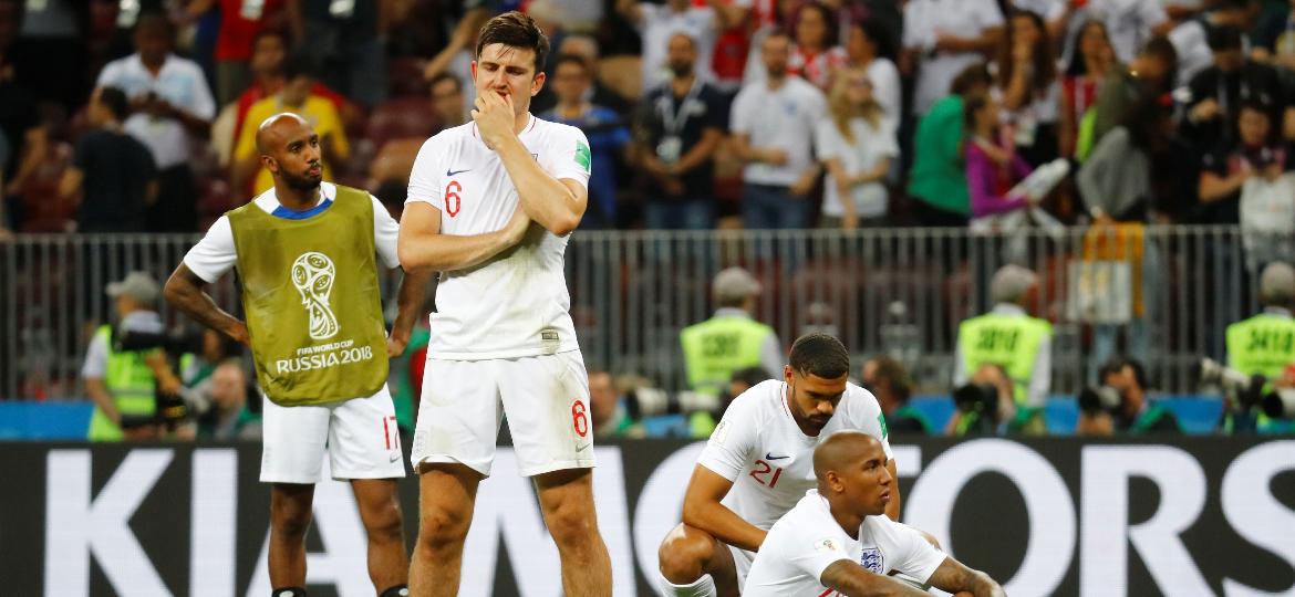 Jogadores ingleses lamentam a derrota para a Croácia na semifinal da Copa do Mundo -  REUTERS/Kai Pfaffenbach 