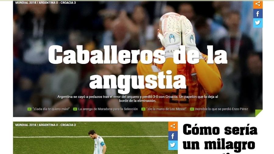 Em sua versão online, jornal argentino Olé fez trocadilho com nome de goleiro após falha: "Cavaleiros da agonia" - Reprodução