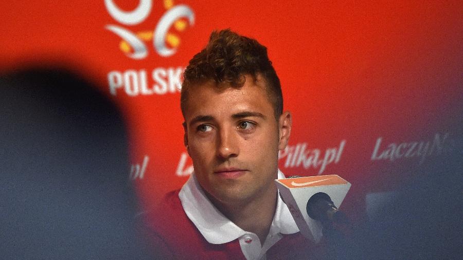 Thiago Cionek durante coletiva da seleção da Polônia - Loic Venance/AFP