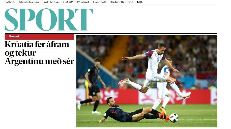 Site do jornal islandês "Frettabladid" destaca a eliminação na Copa do Mundo - Reprodução