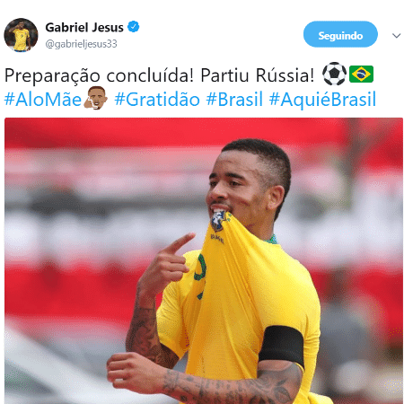 Reprodução de tweet de Gabriel Jesus com hashtag especialmente feita para ele - Reprodução/Twitter