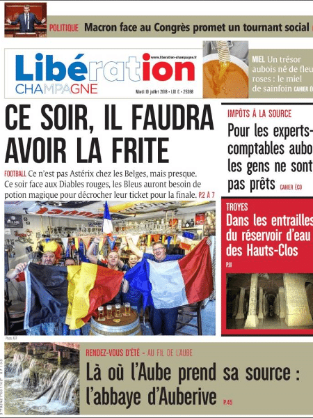 Jornal francês brincou com jogo de palavras para falar de "batata frita" em França x Bélgica - Reprodução