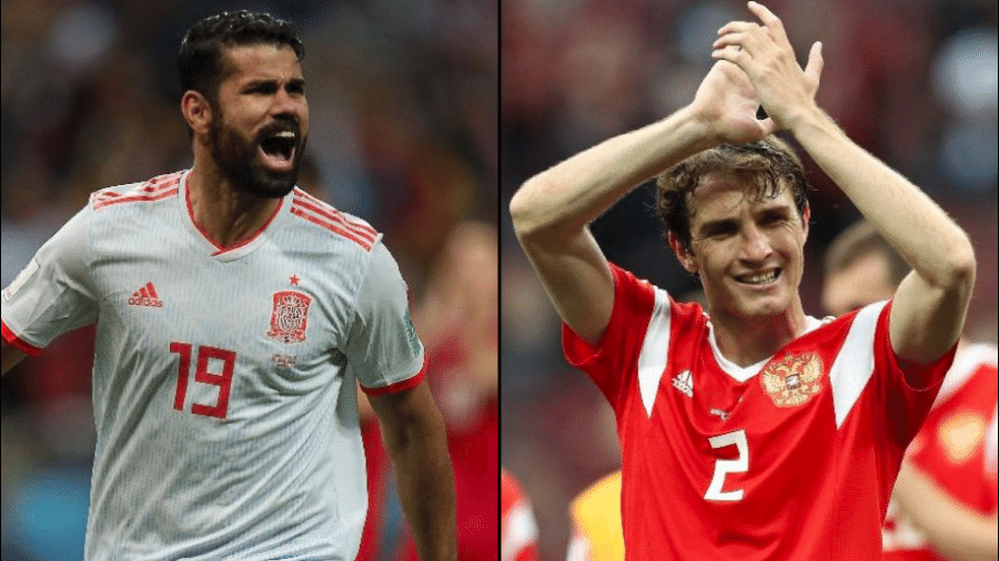 Diego Costa atuará pela Espanha e Mario Fernandes jogará as oitavas de final da Copa do Mundo pela Rússia - AFP PHOTO / Roman Kruchinin/Ryan Pierse/Getty Images