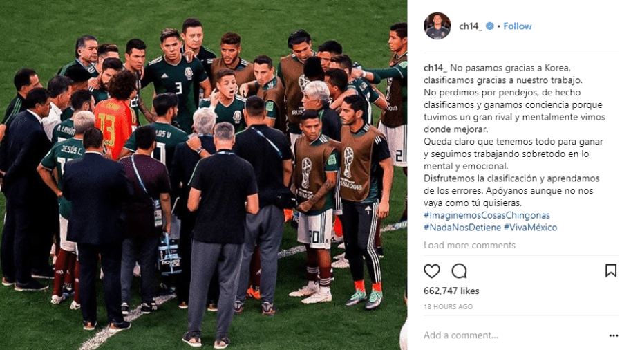 Chicharito publicou mensagem de apoio á seleção no Instagram - Reprodução/Instagram