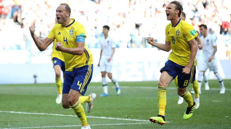 Andreas Granqvist comemora gol da Suécia contra a Coreia do Sul - Clive Brunskill/Getty Images