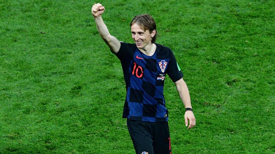 Luka Modric comemora após a vitória da Croácia sobre a Inglaterra na semifinal da Copa - Mladen Antonov/AFP