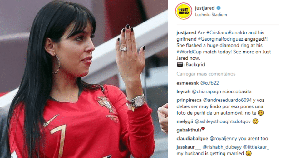 Georgina Rodriguez usa anel de diamante durante jogo de Portugal - reprodução/Instagram
