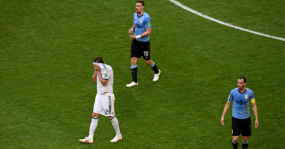 Artem Dzyuba, da Rússia, lamenta perder boa chance para a Rússia em jogo contra o Uruguai