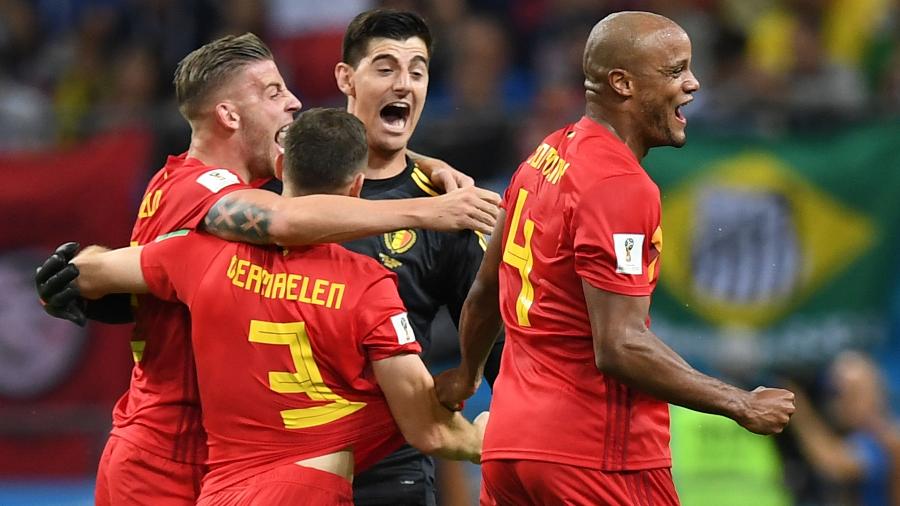 Jogadores da Bélgica comemoram classificação para as semifinais da Copa - AFP PHOTO / Manan VATSYAYANA