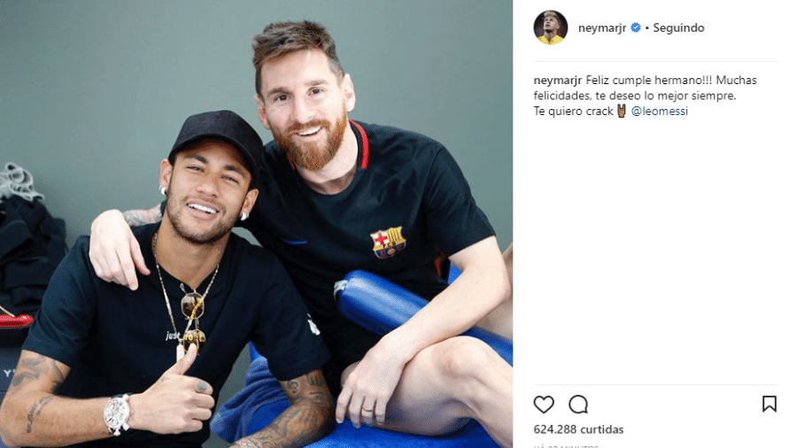 Neymar parabenizou Messi pelo aniversário do argentino - Reprodução/Instagram