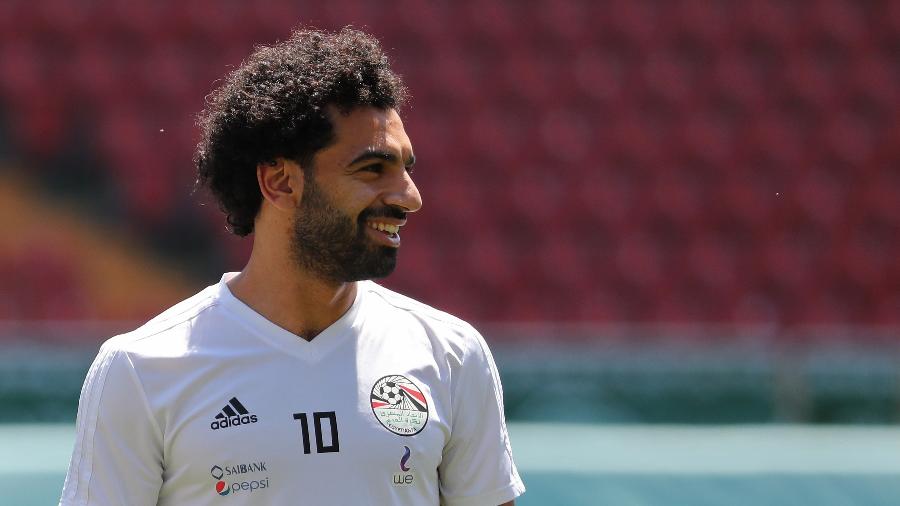 Mohamed Salah, durante treino do Egito - AFP PHOTO / KARIM JAAFAR