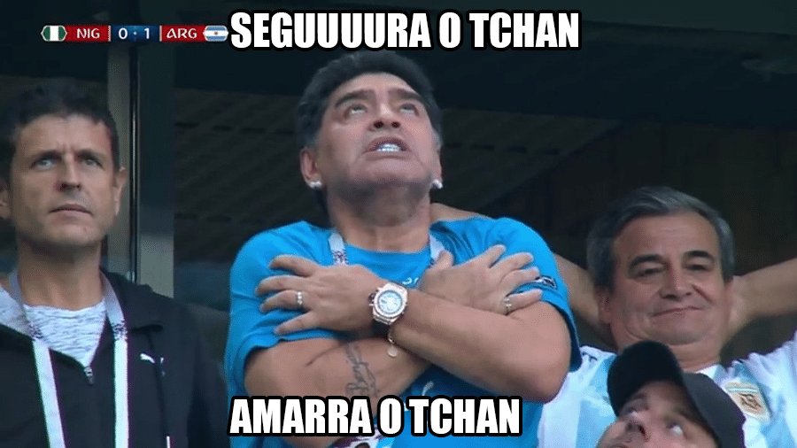 A reação de Maradona depois do primeiro gol de Messi na Copa foi um meme instantâneo - Reprodução/Twitter
