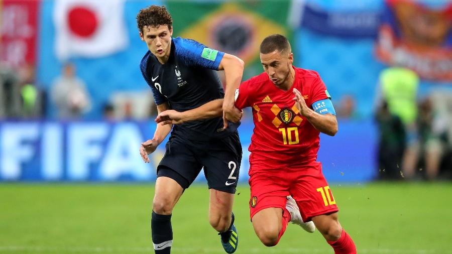 Hazard, da Bélgica, e Pavard, da França disputam bola: camisa 10 se desdobrou, mas não decidiu - Alexander Hassenstein/Getty Images