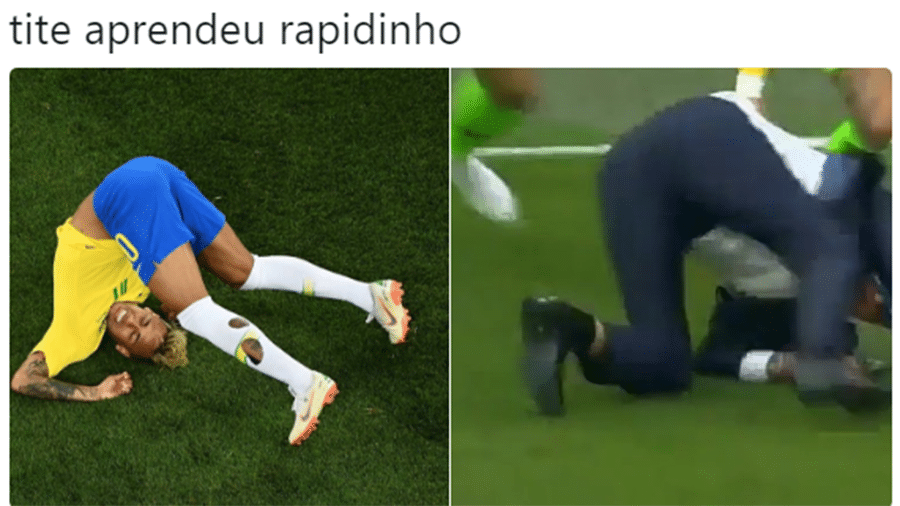 De tanto ver Neymar cair, Tite quis imitar - Reprodução/Twitter