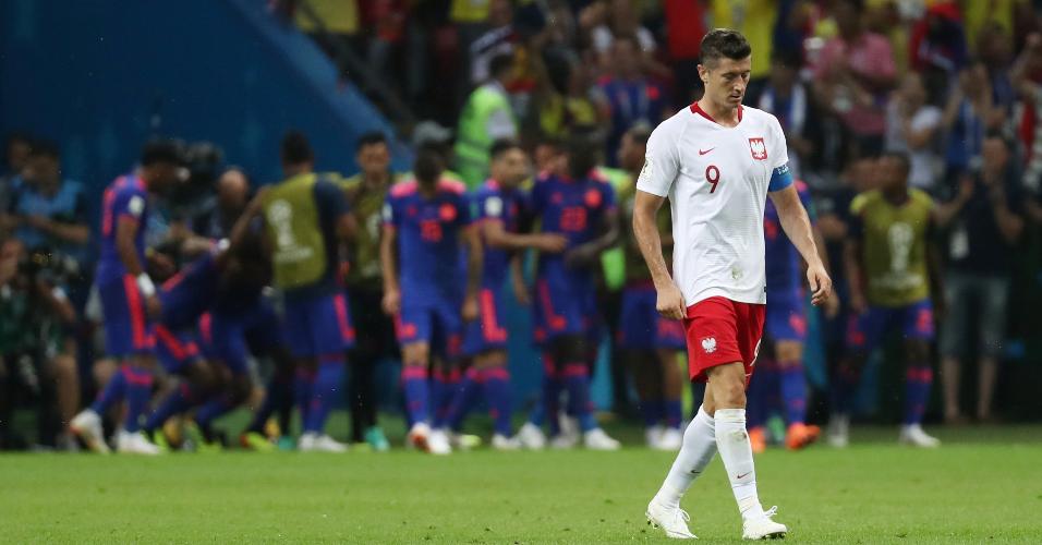 Robert Lewandowski lamenta gol da Colômbia marcado contra a Polônia