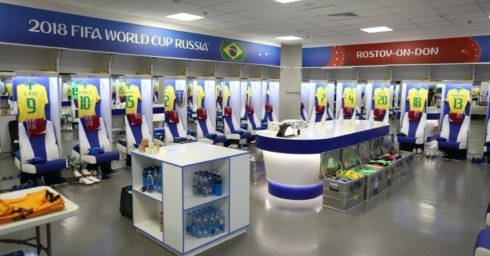 Vestiário do estádio de Rostov é organizado para receber a seleção brasileira