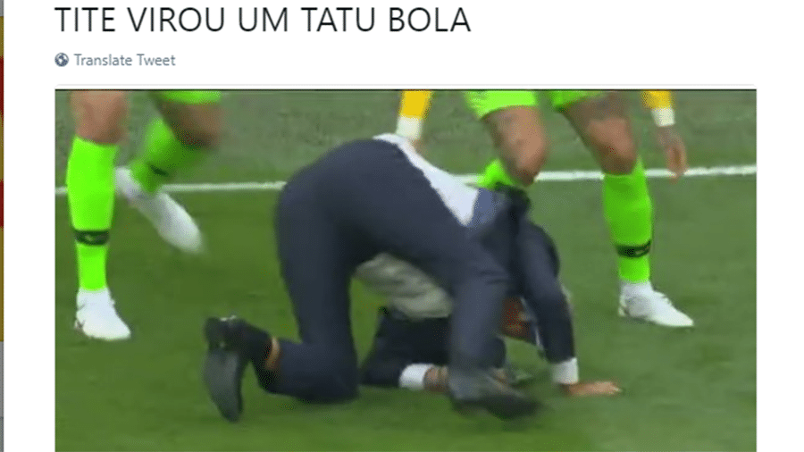 A comemoração de Tite também pode ter sido uma homenagem ao Fuleco - Reprodução/Twitter
