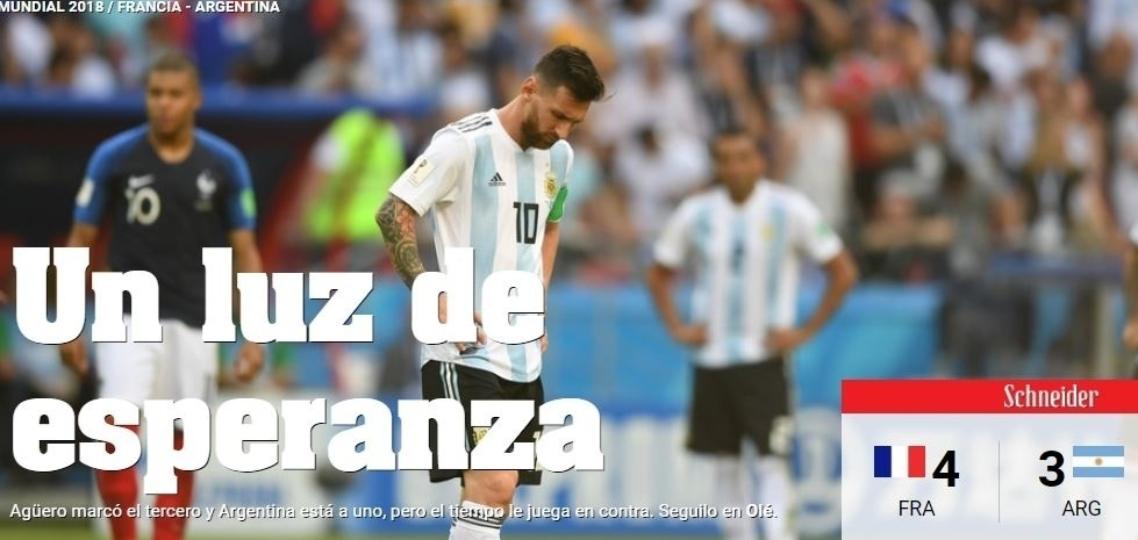 Jornal Olé vive montanha russa de emoções na eliminação da Argentina - Reprodução/Olé