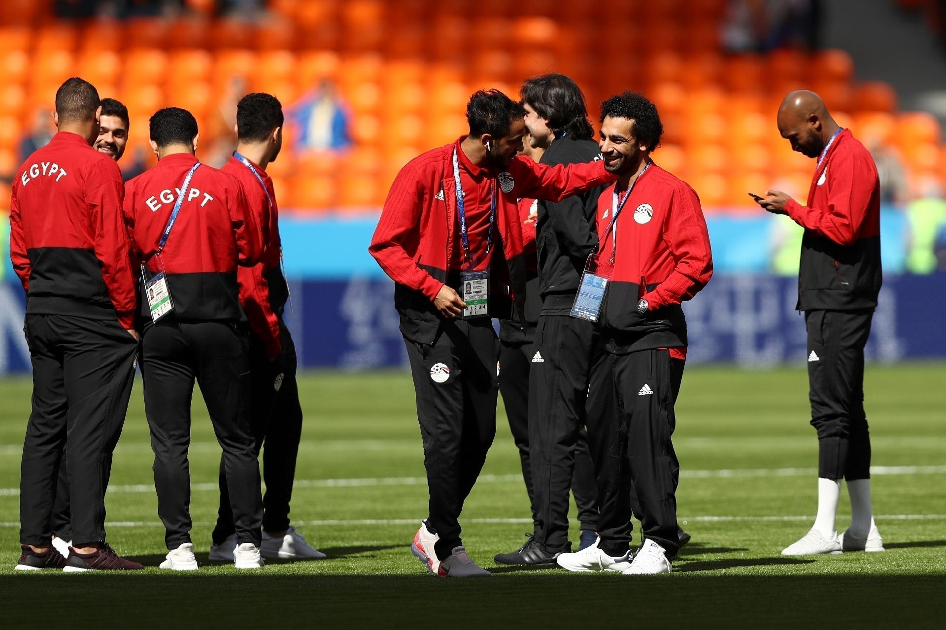 Mohamed Salah chega ao campo do duelo contra o Uruguai. Atacante egípcio não começará jogando. - Getty Images