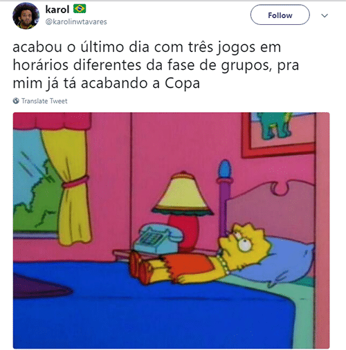Como assim a Copa não vai ter mais nenhum jogo à 9 da manhã? Bateu aquela sensação de fim de festa - Reprodução/Twitter