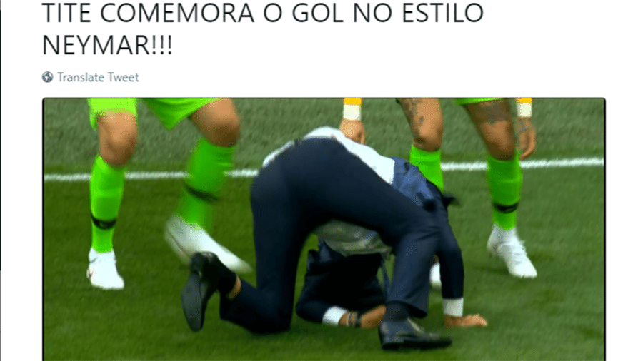 O gol foi de Coutinho, mas Tite homenageou Neymar na comemoração - Reprodução/Twitter