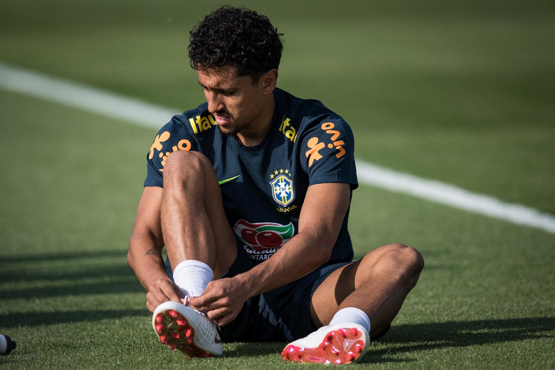 Marquinhos se prepara para o treino da seleção brasileira em Londres - Pedro Martins / MoWA Press