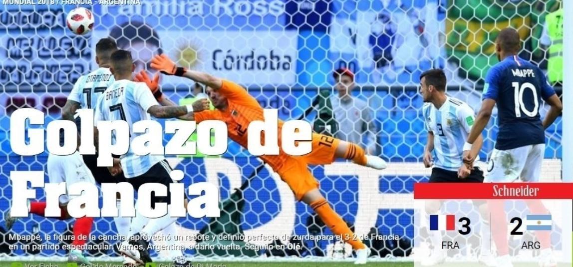 Jornal Olé vive montanha russa de emoções na eliminação da Argentina - Reprodução/Olé