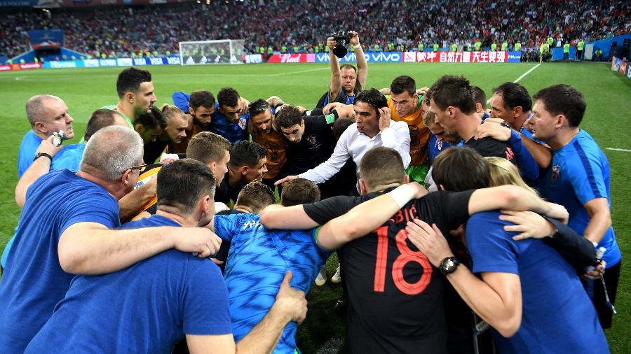 Jogadores e comissão técnica da Croácia de uma das três prorrogações da Croácia na Copa - Michael Regan - Fifa via Getty Images