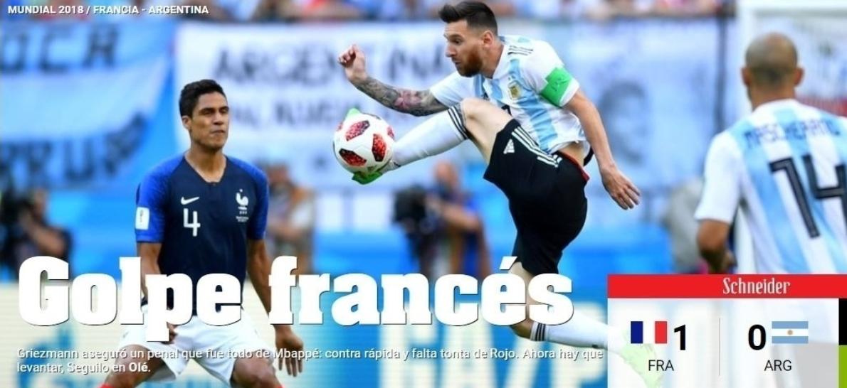 Jornal Olé vive montanha russa de emoções na eliminação da Argentina - Reprodução/Olé