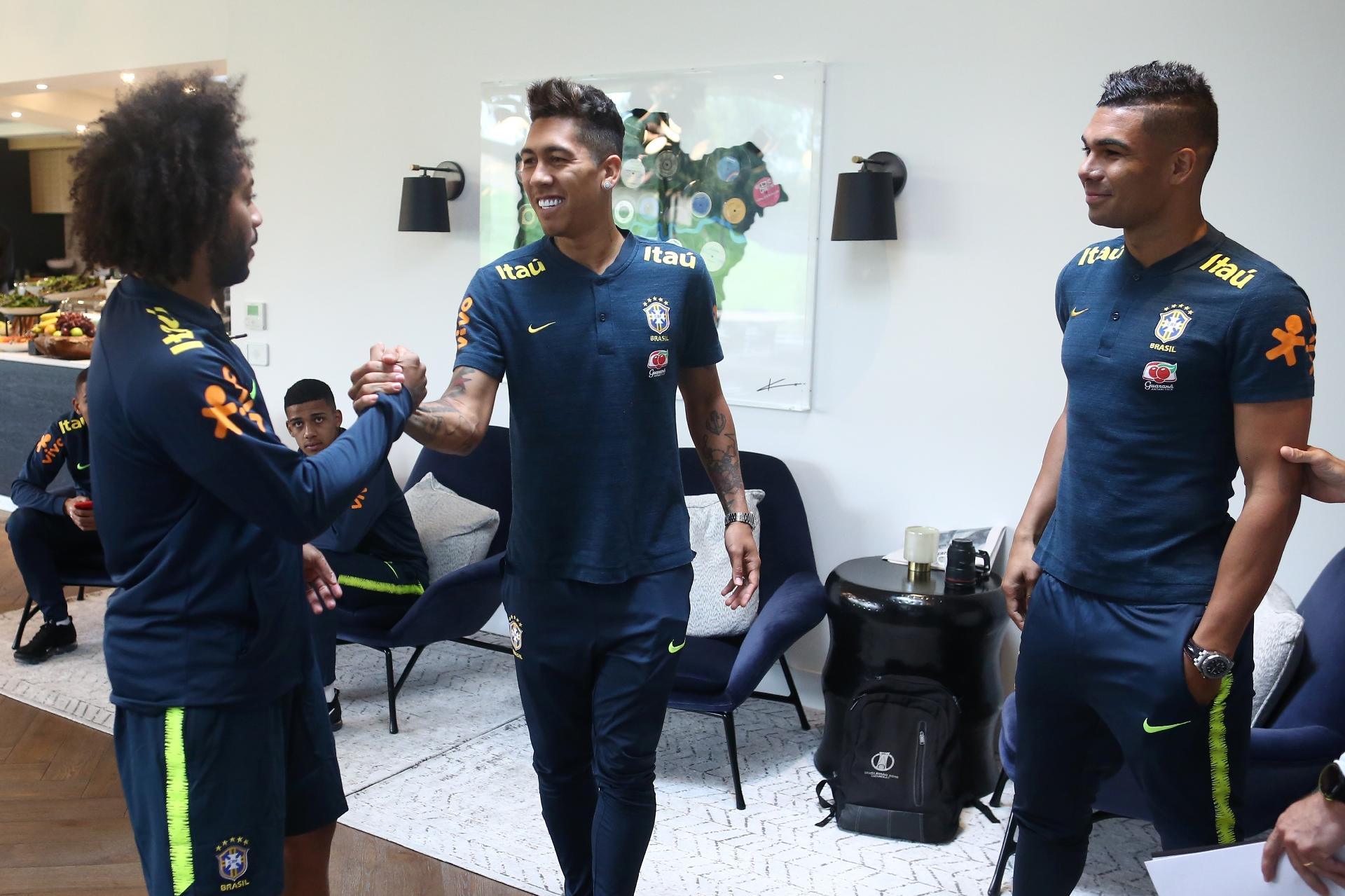Marcelo, Firmino e Casemiro: finalistas da Liga dos Campeões, foram os últimos a se apresentarem à seleção brasileira - Lucas Figueiredo/CBF
