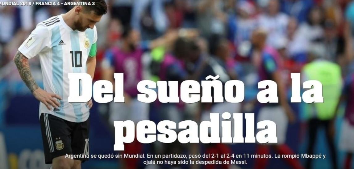 Jornal Olé vive montanha russa de emoções na eliminação da Argentina - Reprodução/Olé