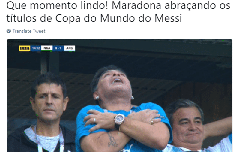 Messi finalmente fez gol, mas a grande atração do jogo entre Argentina e Nigéria é o Maradona - Reprodução/Twitter