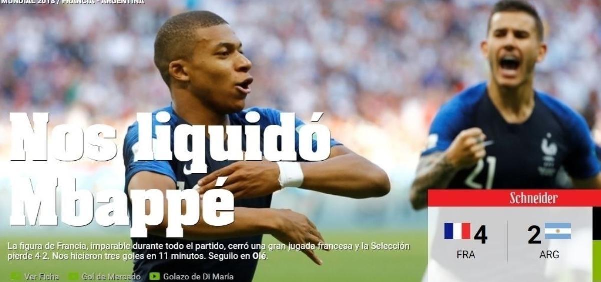 Jornal Olé vive montanha russa de emoções na eliminação da Argentina - Reprodução/Olé