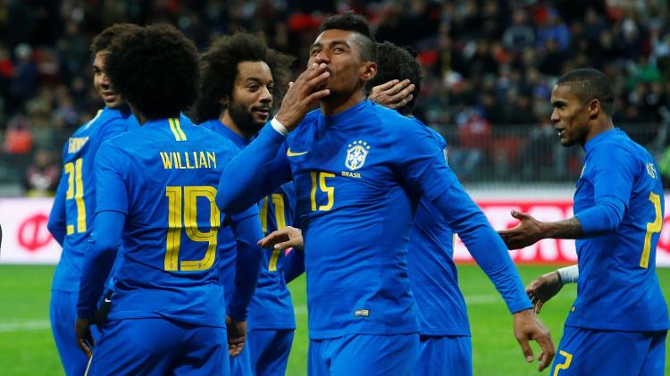 Paulinho comemora gol marcado para o Brasil contra a Rússia - REUTERS/Sergei Karpukhin - REUTERS/Sergei Karpukhin