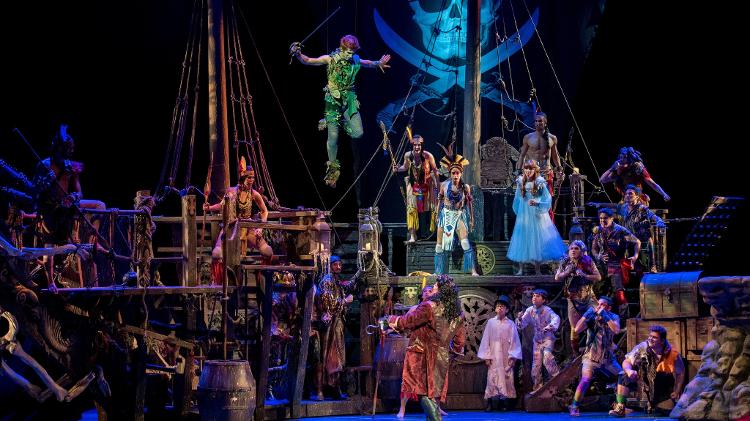 Cena de "Peter Pan, O Musical", clássico da Broadway em cartaz em São Paulo - Luis França/Fotoarena/Folhapress - Luis França/Fotoarena/Folhapress
