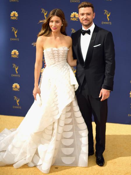 Jessica Biel e Justin Timberlake na cerimônia do Emmy, em Los Angeles - Matt Winkelmeyer/Getty Images