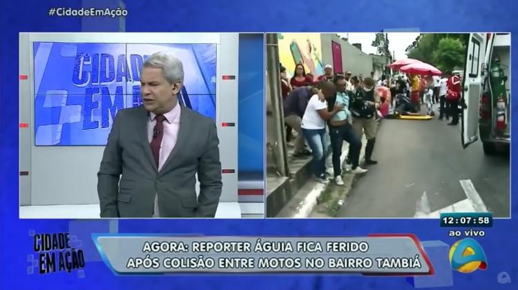 Sikêra Jr. se recusa a mostrar o diretor, José Valdez, passando mal após ver o repórter Águia acidentado - Reprodução/TV Arapuan - Reprodução/TV Arapuan