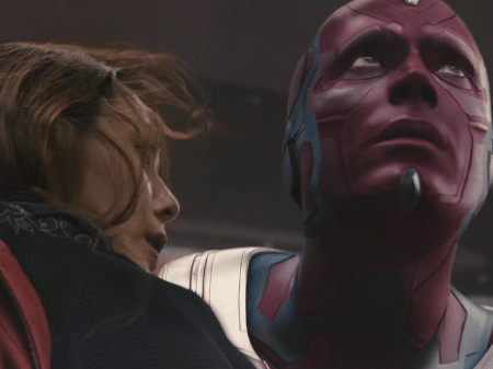 Elizabeth Olsen (Feitceira Escarlate) e Paul Bettany (Visão) - Reprodução