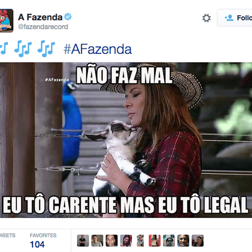 8.out.2015 - A cabra Amadinha é a única que ainda aguenta a carência de Mara Maravilha em "A Fazenda 8" - Reprodução/Twitter/fazendarecord