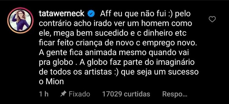 Tatá Werneck comentário Mion - Reprodução - Reprodução