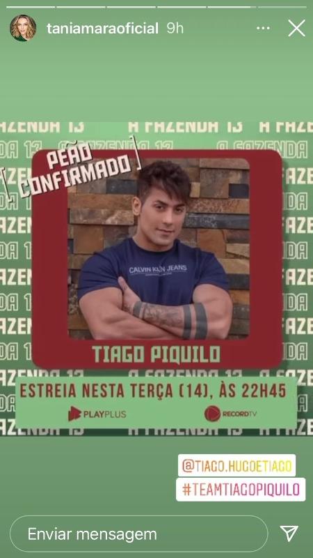 Tânia Mara declara torcida para Tiago - Reprodução/Instagram - Reprodução/Instagram