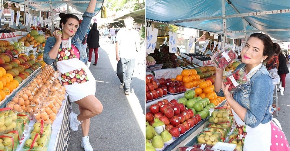1.nov.2016 - Geisy Arruda virou feirante por um dia ao lado da apresentadora Mary Lage durante gravação do quadro "Profissão por um Dia - 1.nov.2016 - Geisy Arruda virou feirante por um dia ao lado da apresentadora Mary Lage durante gravação do quadro "Profissão por um Dia