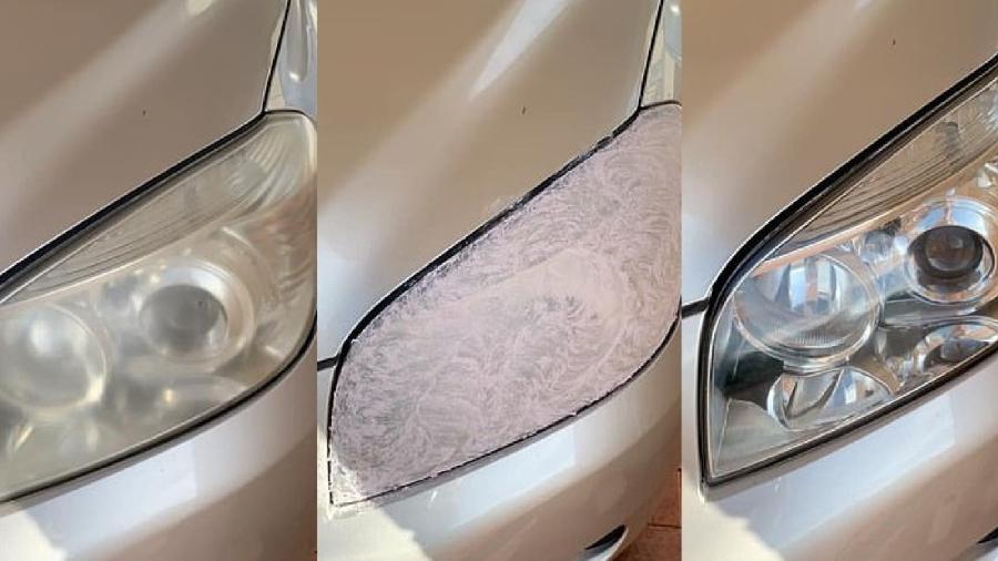  Mulher usa pasta de dente e fermento para limpar farol de carro - Reprodução