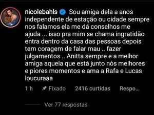 Nicole Bahls defende Anitta nas redes sociais - Reprodução/Instagram - Reprodução/Instagram