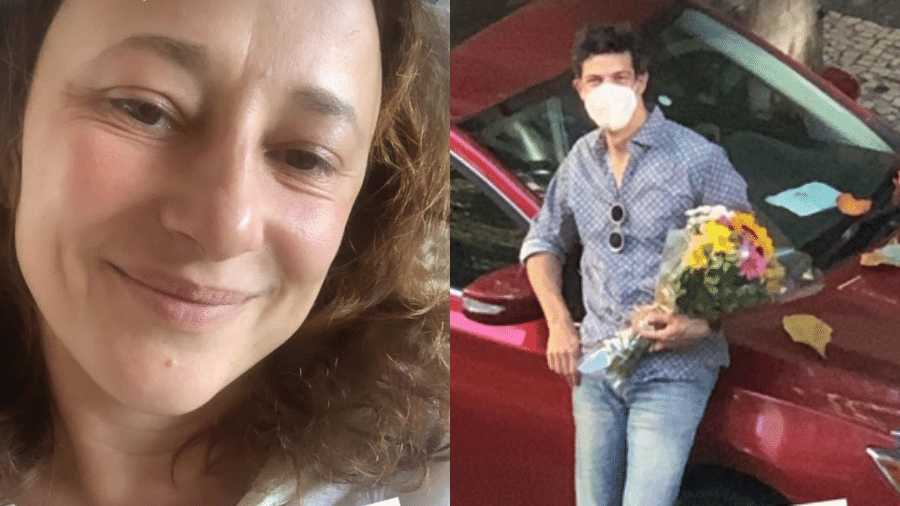 Paula Braun mostrou Mateus Solano a esperando com flores do lado de fora do hospital - Reprodução/Instagram