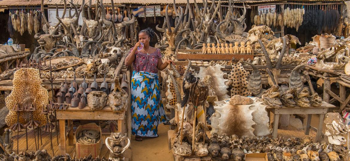 Tenda no "Mercado dos Feiticeiros, em Togo, no oeste da África: de amuletos a itens para poções de cura - LightRocket via Getty Images